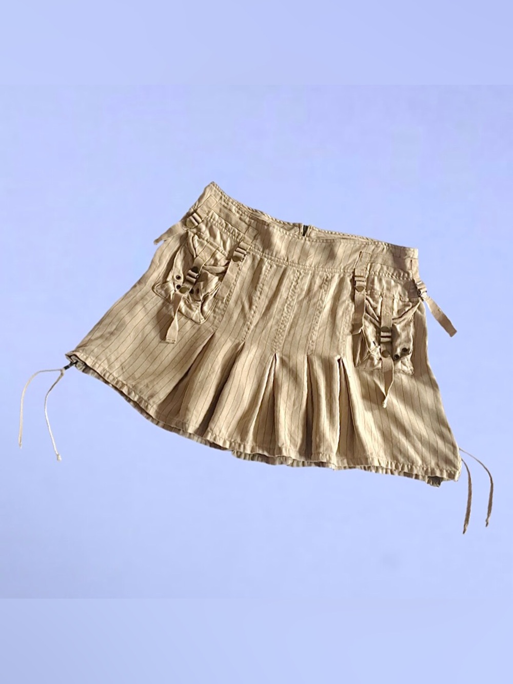 Orlebar Brown Khaki Pleated Mini Skirt with Utility Details